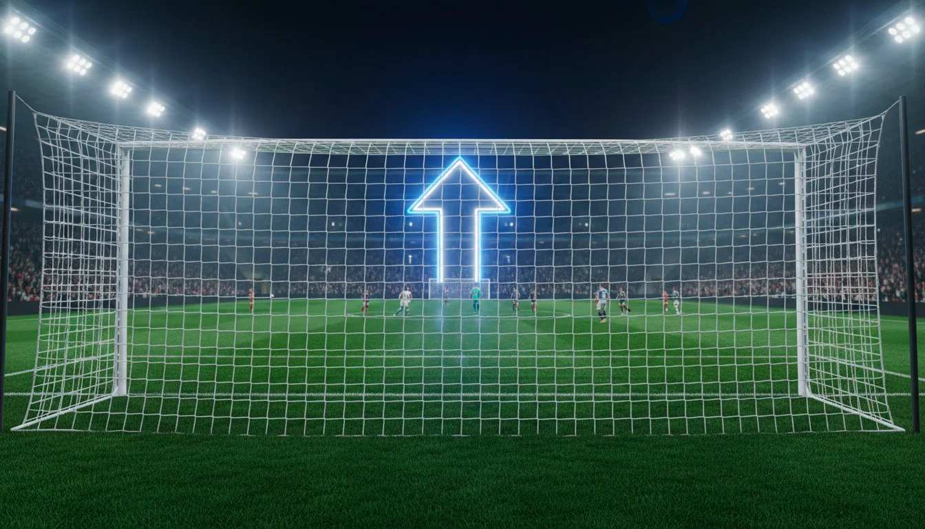 Flèche montante lumineuse sur fond de stade de football éclairé