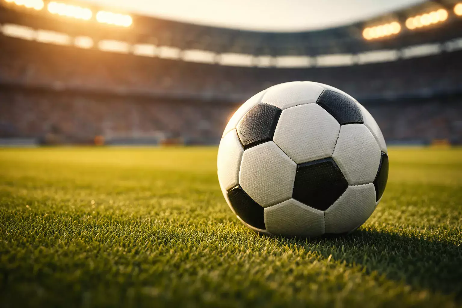 Ballon de football sur pelouse de stade avant un match