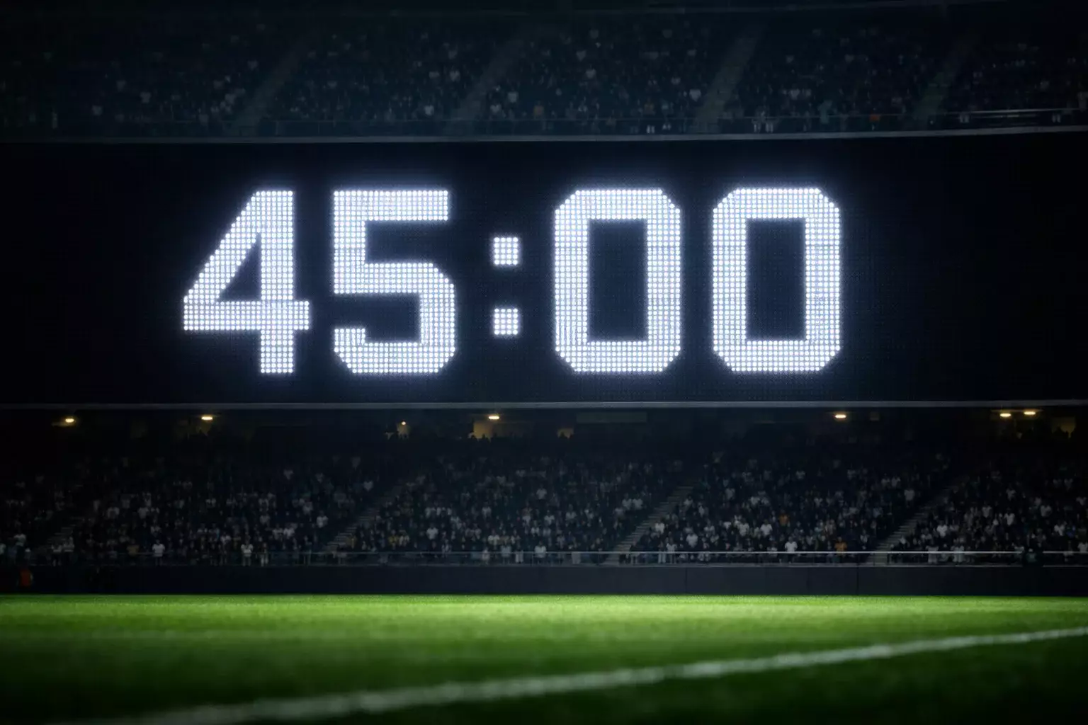 Horloge de stade affichant 45 minutes à la mi-temps