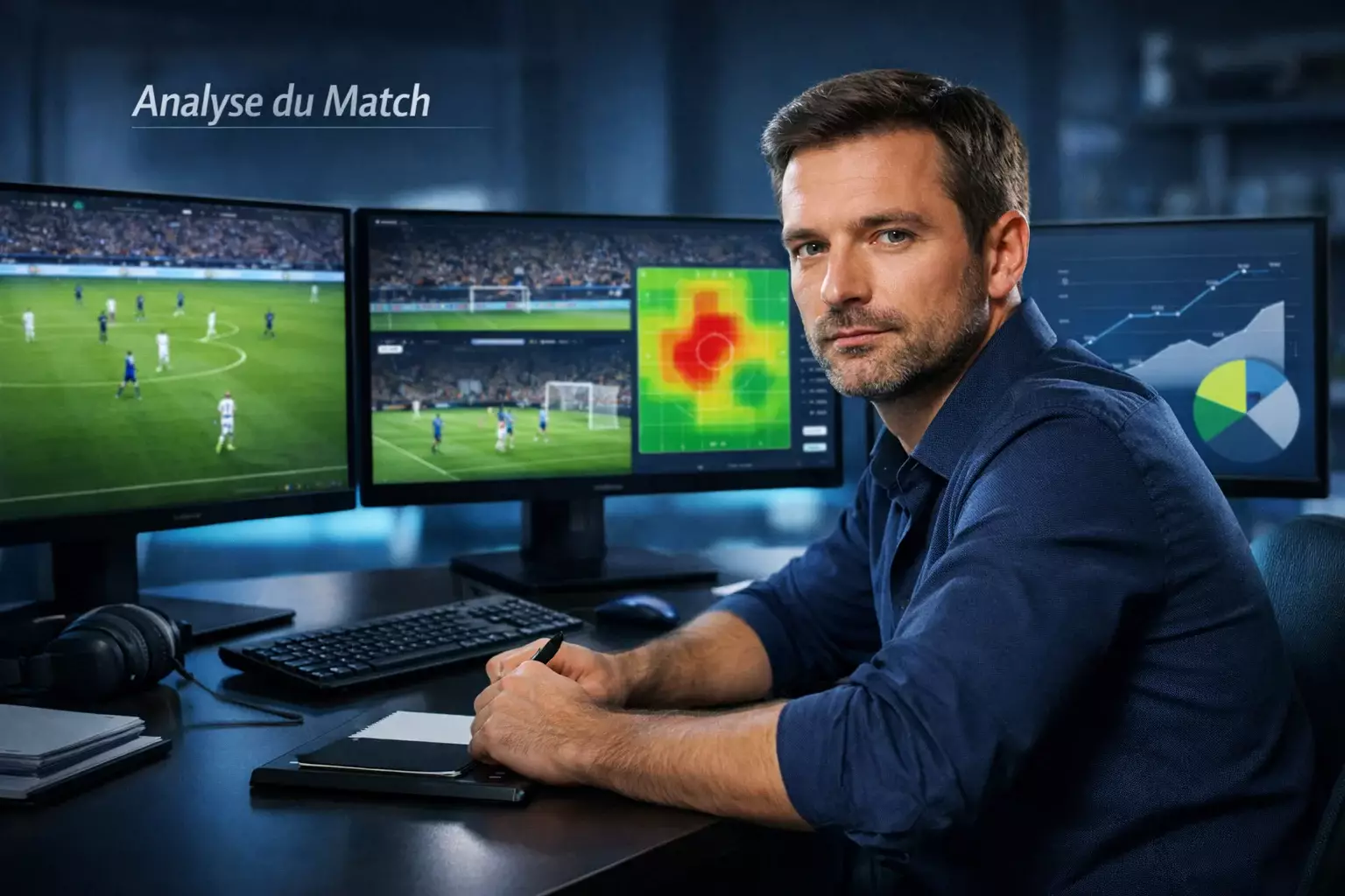 Analyste sportif étudiant des données de match sur écran