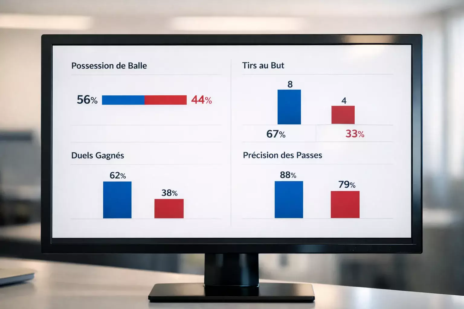 Tableau de statistiques de performance équipe de football