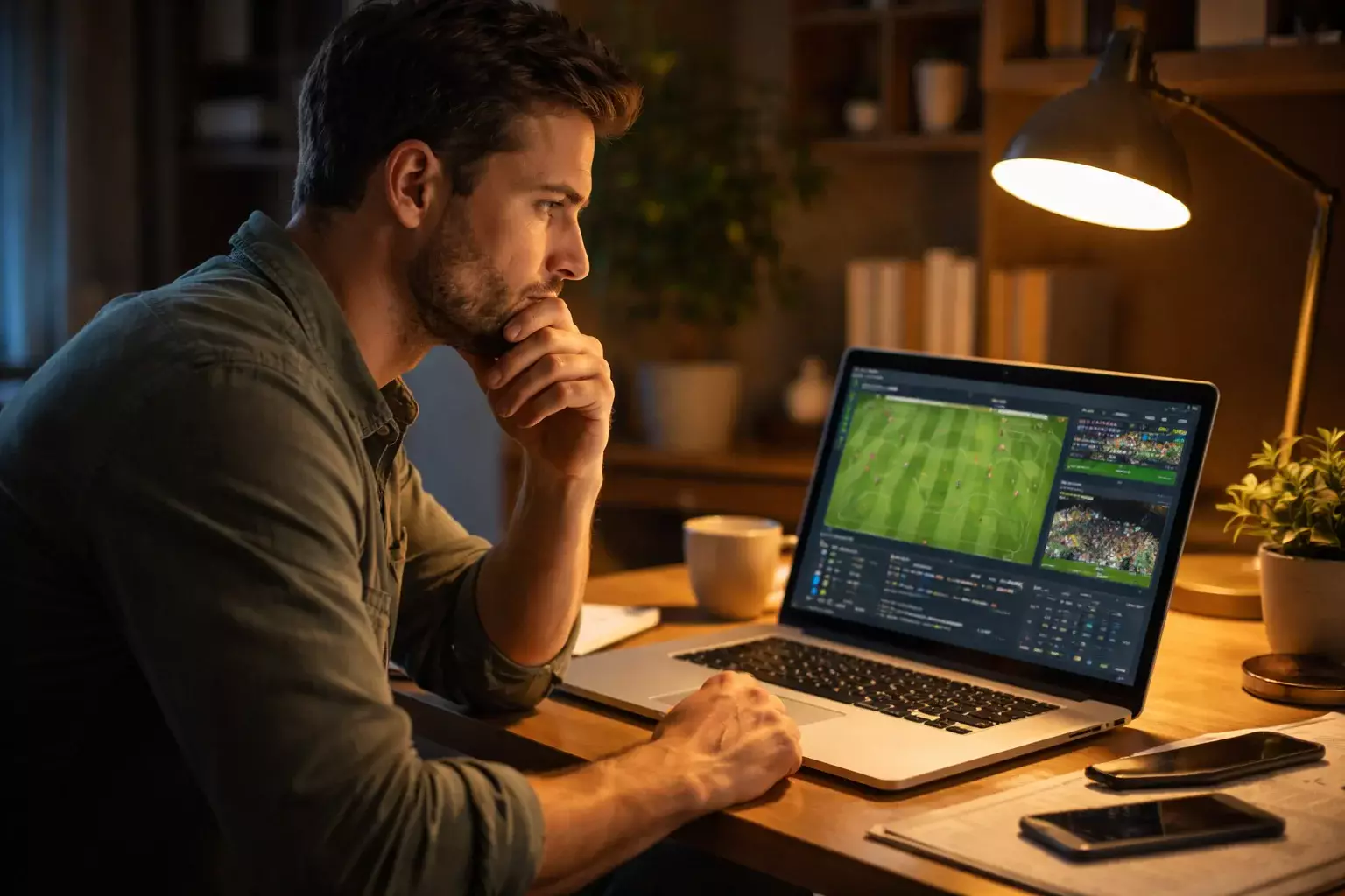 Supporter analysant programme de match avant rencontre