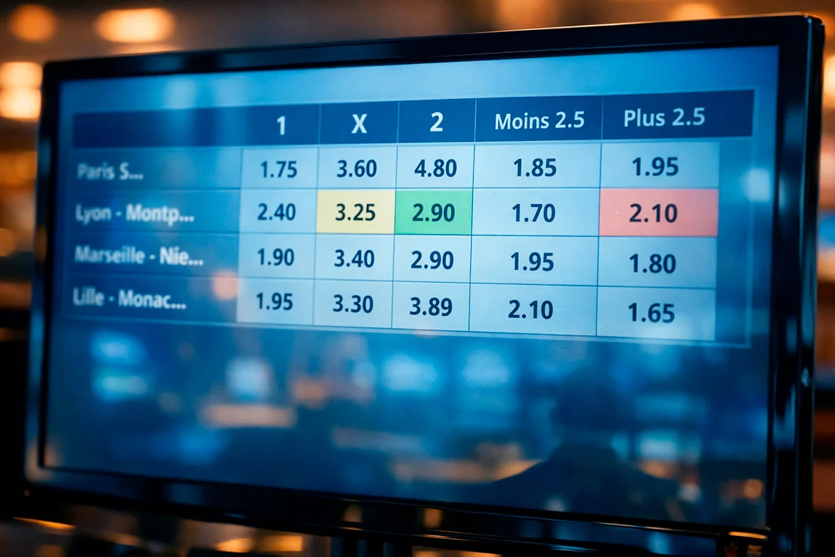 Gros plan sur un écran affichant des lignes de cotes de paris sportifs