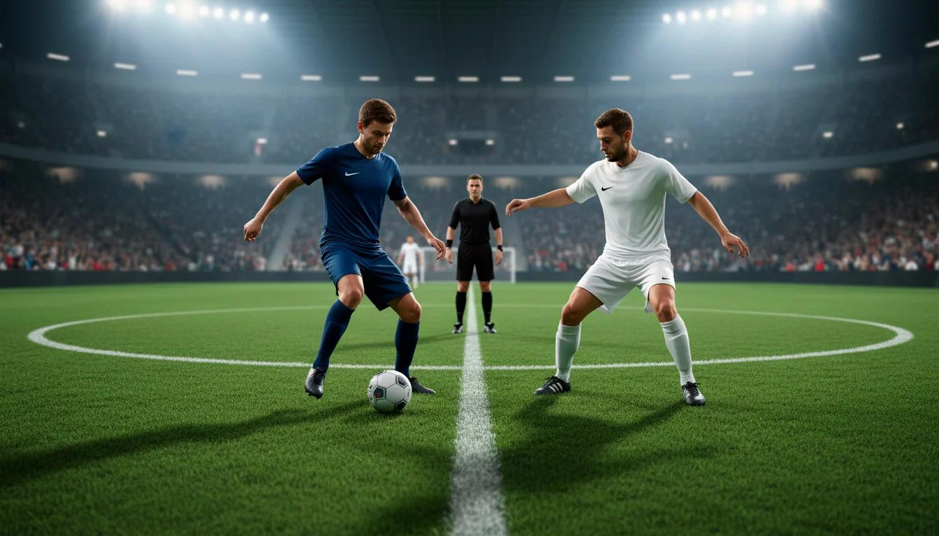 Joueurs de football sur un terrain de gazon vert lors d'un match disputé