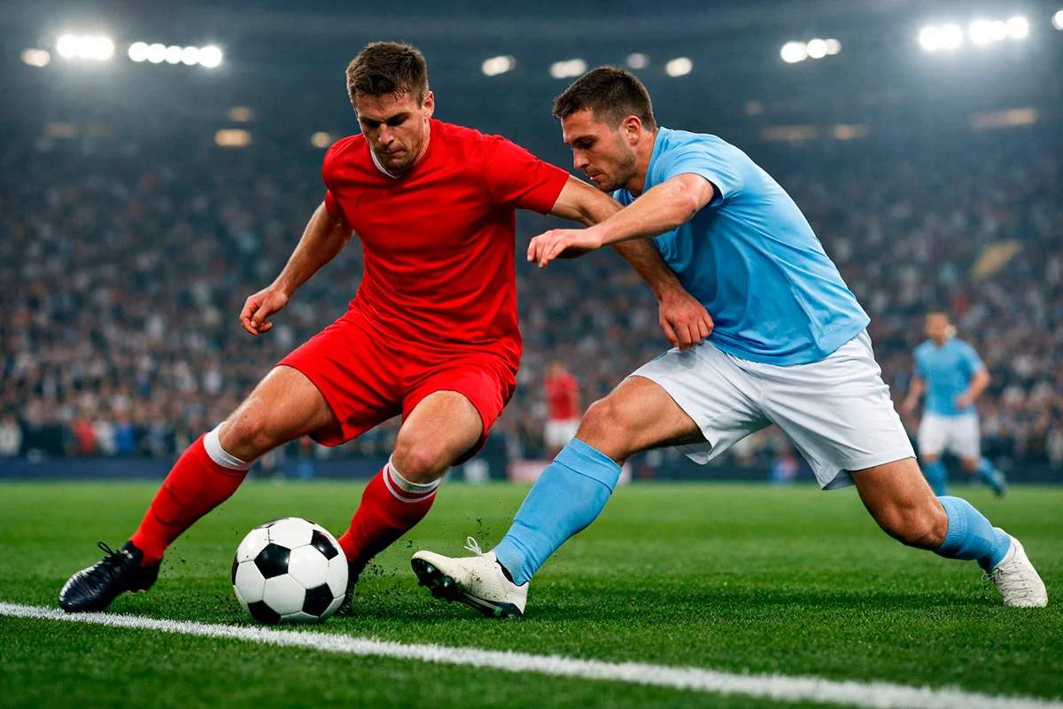 Action de jeu intense lors d'un match de Premier League sur pelouse anglaise