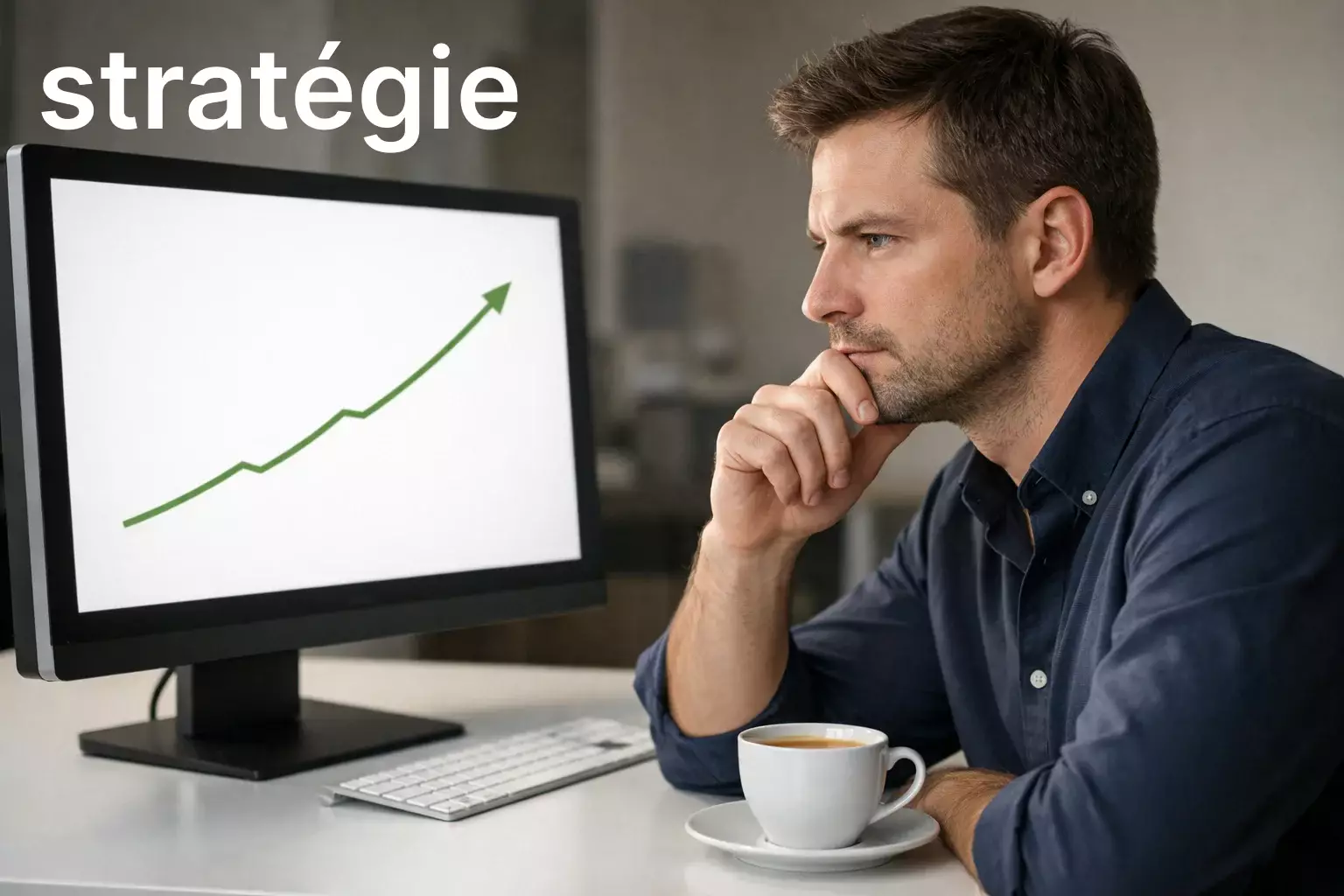 Parieur réfléchi devant un écran avec graphique de progression